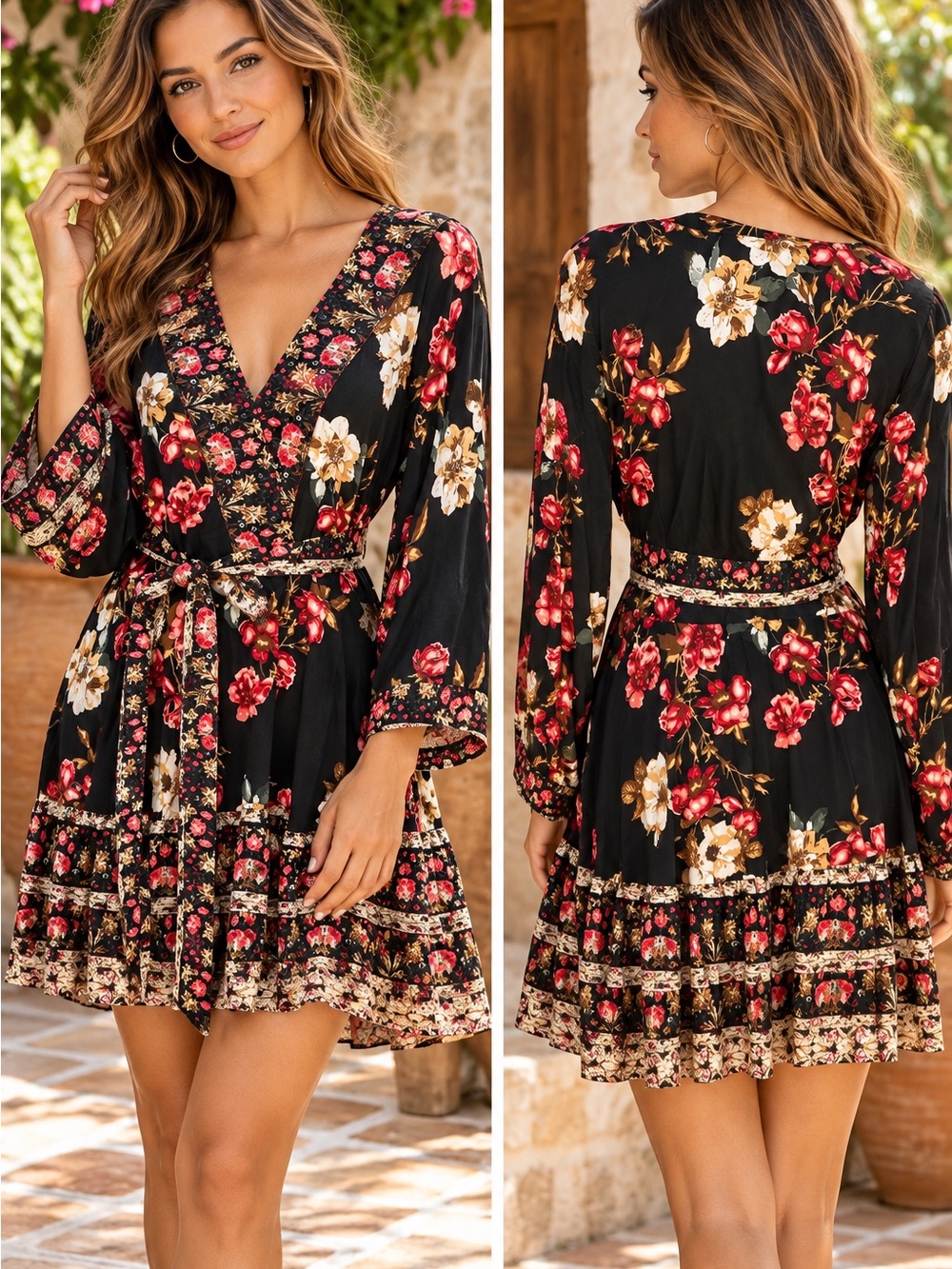 Venus floral print belted long sleeve dress size 14